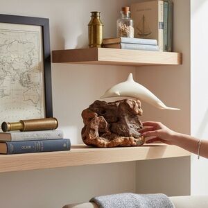 John Perry White Dolphin Porpoise Figurine Sculpture Mounted on Burl Wood Base